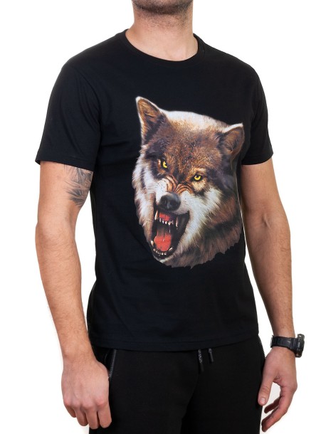 Мъжка тениска с щампа на вълк