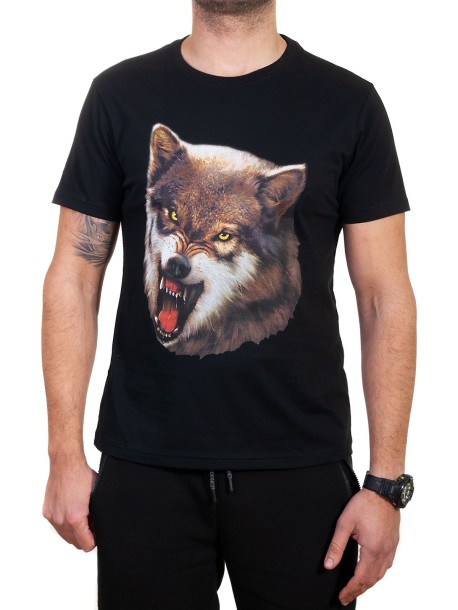 Мъжка тениска с щампа на вълк