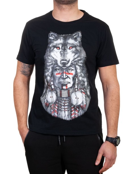 Мъжка тениска с индианец и вълк