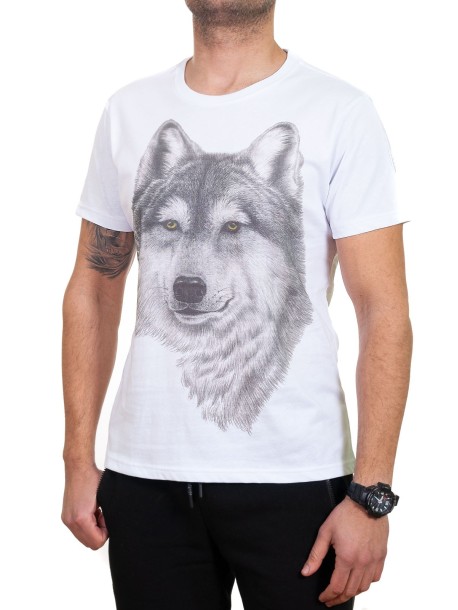 Бяла мъжка тениска с вълк