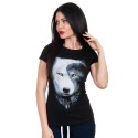 Черна дамска тениска с вълк