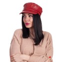 Дамски каскет с козирка - червен