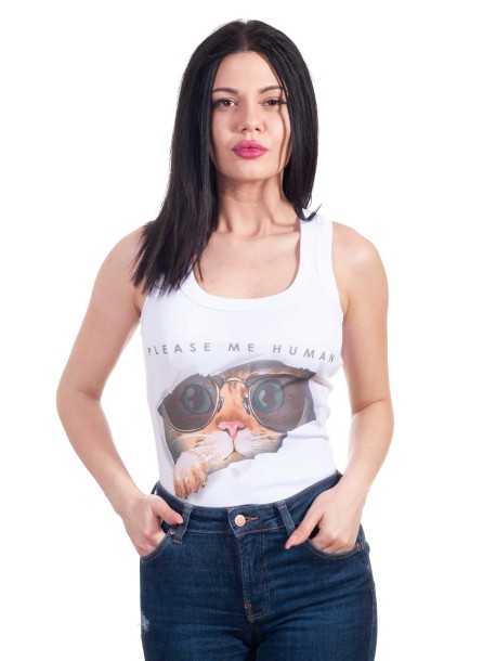 Дамски потник в бяло с коте