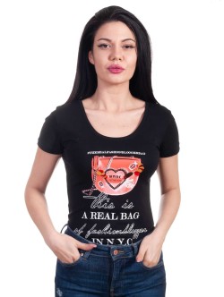 Черна дамска тениска с изрязан гръб