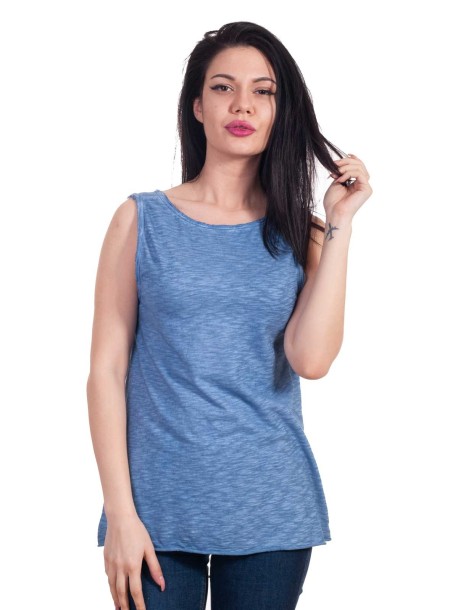 Синя памучна туника с дантела