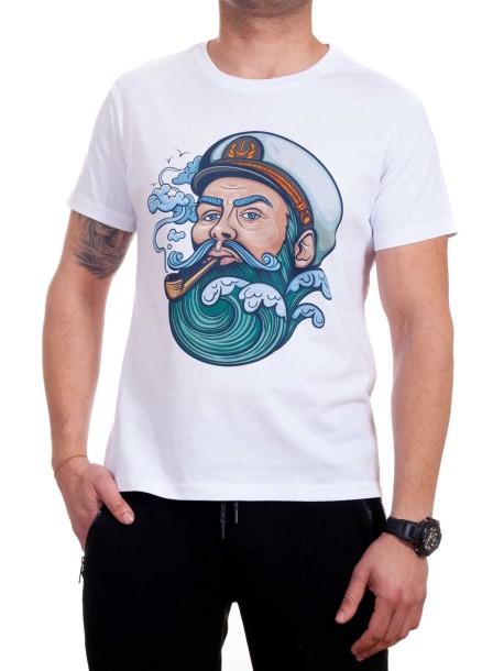 Бяла мъжка тениска с моряк
