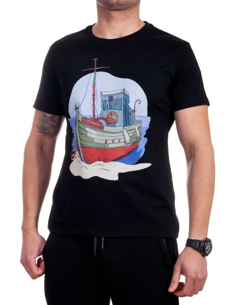 Черна мъжка тениска с кораб