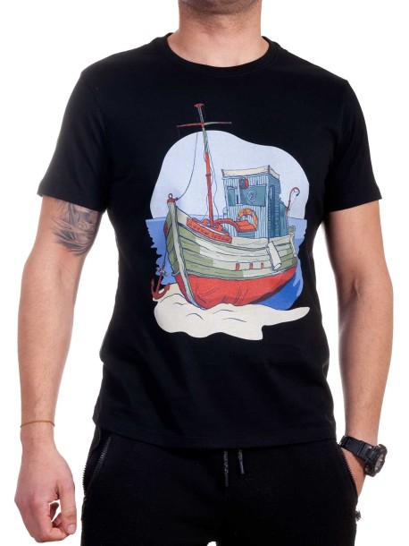 Черна мъжка тениска с кораб