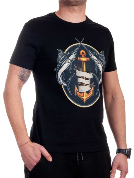 Черна мъжка тениска с риби