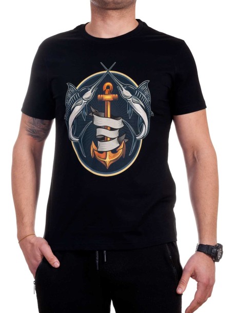 Черна мъжка тениска с риби