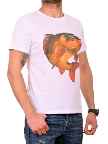 Бяла мъжка тениска с шаран