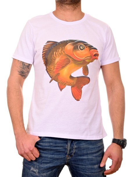 Бяла мъжка тениска с шаран