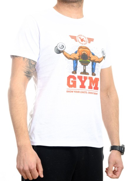 Бяла тениска за фитнес