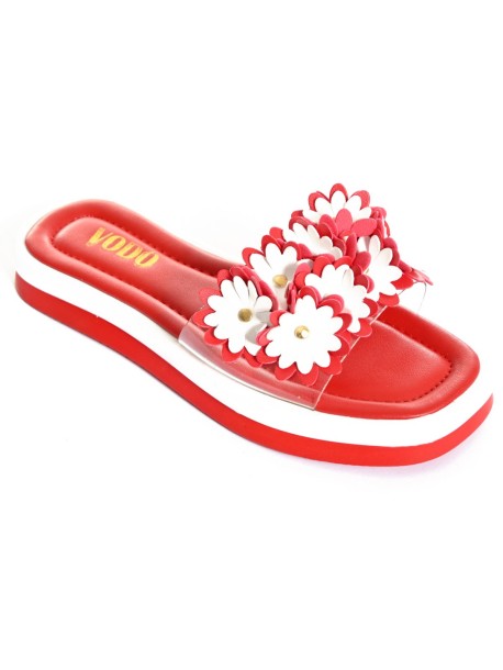 Червени чехли с цветя