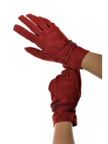 Ръкавици естествен велур червено V0757