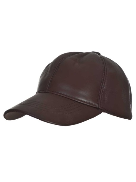 Тъмно кафява шапка с козирка от естествена кожа