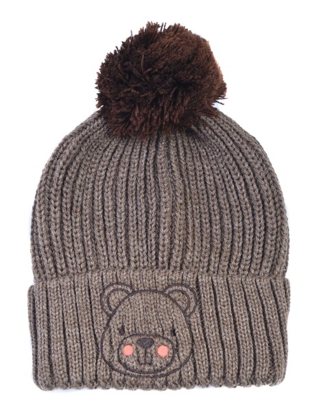 Детска шапка с мече - кафява