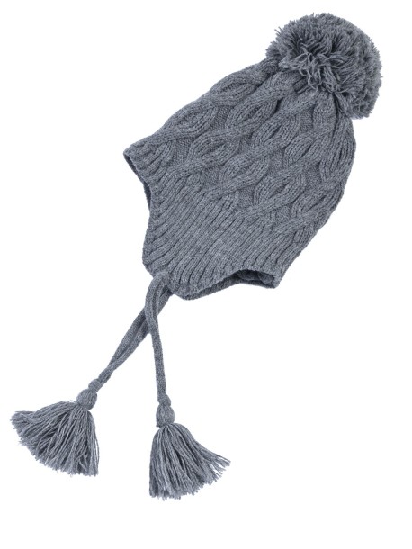 Сива детска шапка с плетеници