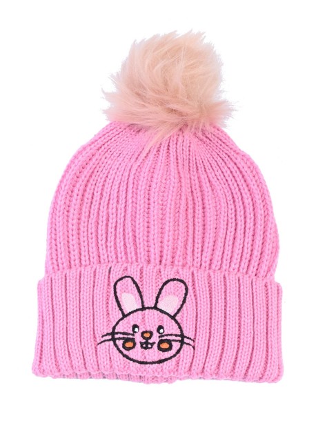 Розова детска шапка със зайче