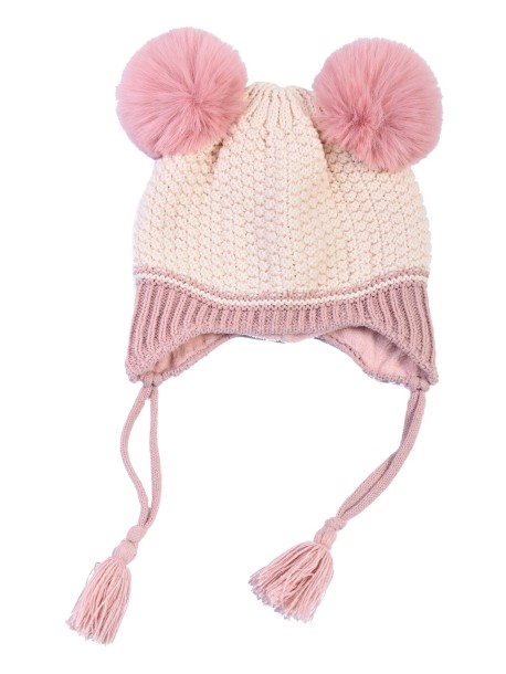 Детска шапка за момиче с помпони