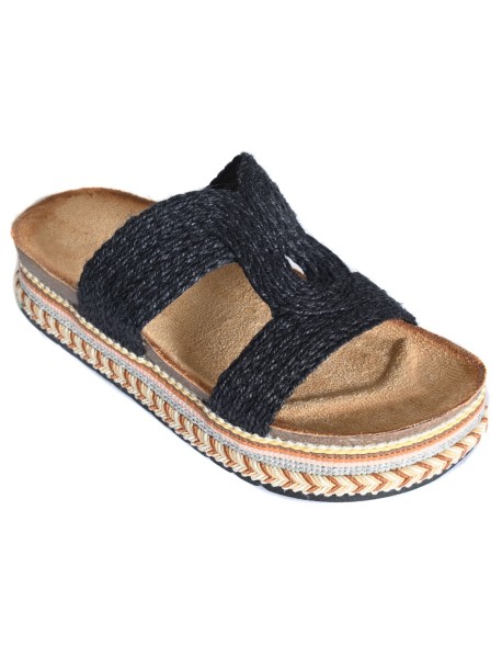 Дамски черни чехли в бохо стил