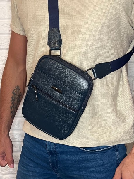 Мъжка кожена чанта - синя