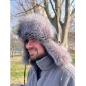Мъжка ушанка от лисица - сива