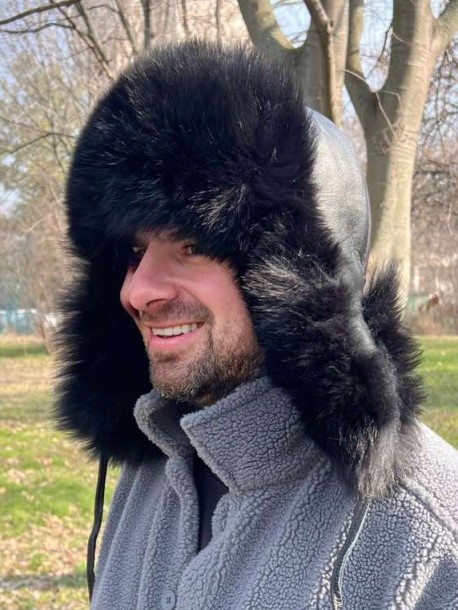 Мъжка ушанка от лисица - черна