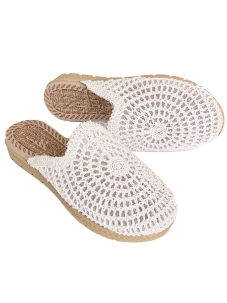 Плетени дамски чехли - бели