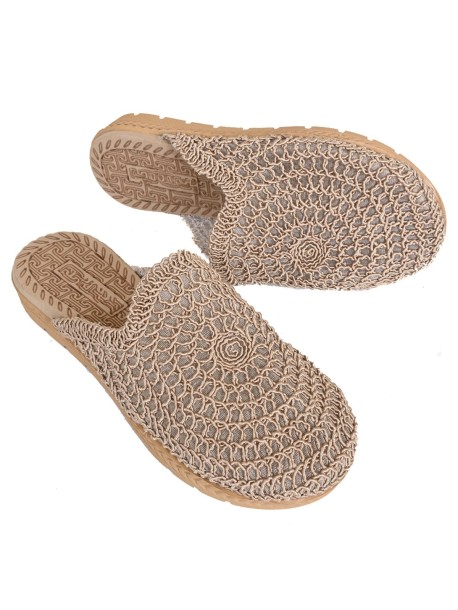 Плетени дамски чехли - бежови