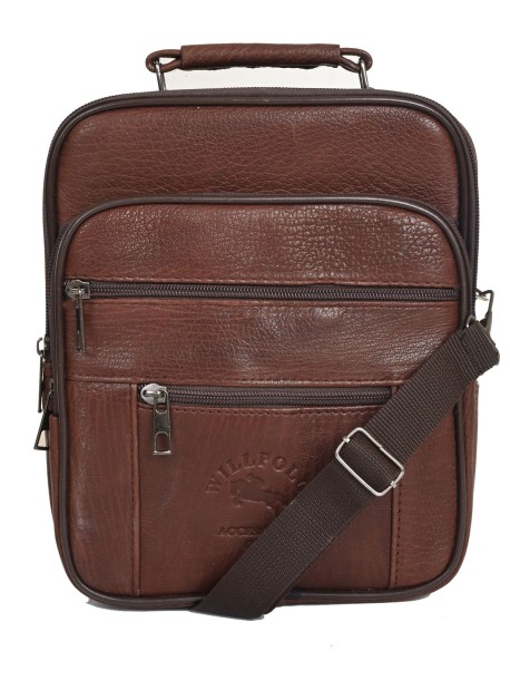 Мъжка чанта от естествена кожа - Кафяв цвят