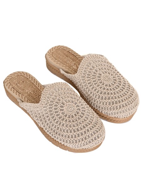 Плетени дамски чехли - шампанско