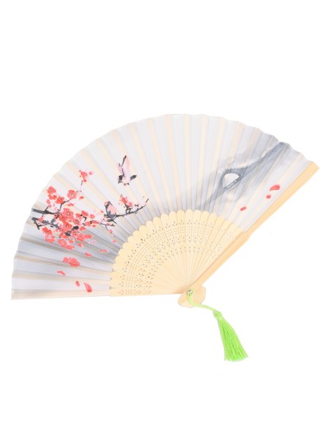 Дървено ветрило с цветя и пискюл