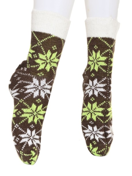 Зимни вълнени чорапи за жени в зелено и жълто