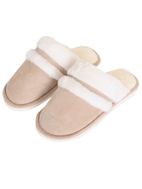 Пухкави домашни пантофи в бежово с меки подметки