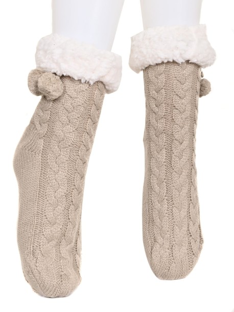 Дебели домашни чорапи в бежов цвят