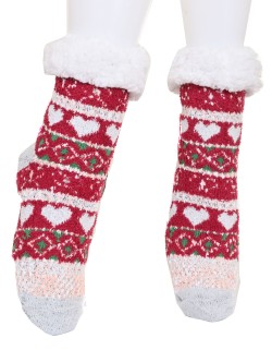 Пухкави домашни чорапи в червен цвят