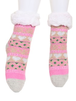 Пухкави домашни чорапи в розов цвят