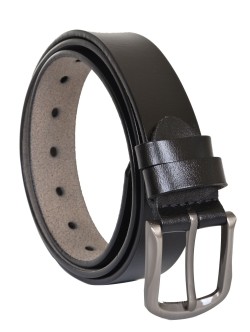 Тънък колан от естествена кожа - Черен