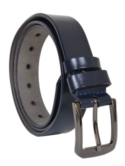 Тънък колан от естествена кожа - Тъмно син