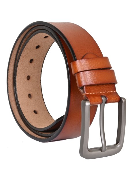 Класически кафяв мъжки колан с метална тока