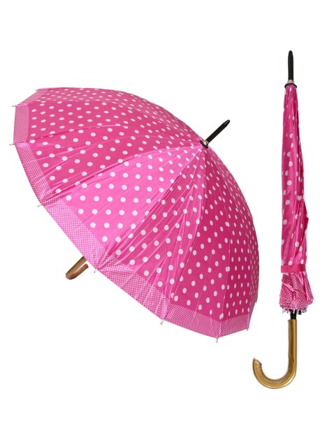 Розов дамски чадър на точки