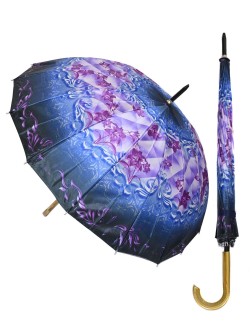 Елегантен дамски чадър в синьо и лилаво