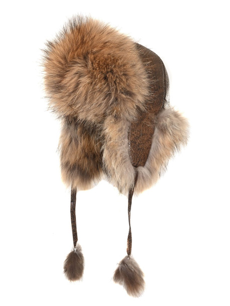 Топла зимна шапка от естествена кожа в златист цвят