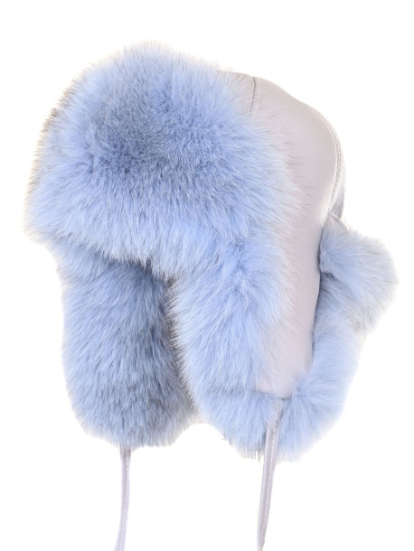 Топла зимна шапка от естествена кожа в син цвят