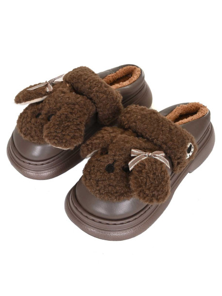 Дамски пантофи на висока подметка - Тъмно кафяви  | Vodo