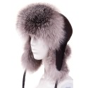 Дамска ушанка от лисица - сива