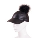 Шапка с козирка от естествена кожа - черна