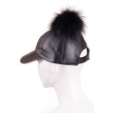 Шапка с козирка от естествена кожа - черна