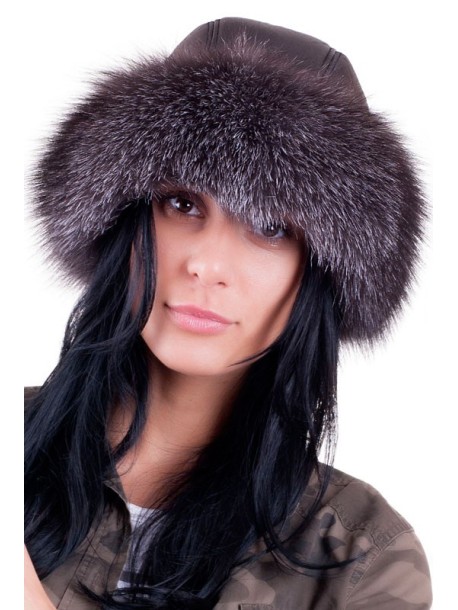 Дамски калпак от сива лисица